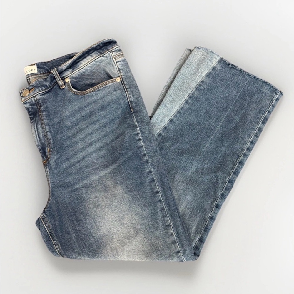 Loft Vintage Straight‎ Jeans Women’s Size 32 / 14 Two Tone Leg And Raw Hem